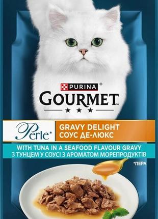 Вологий корм для котів purina gourmet perle gravy delight міні філе в соусі з тунцем 85г