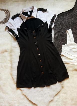 Черная секси рубашка туника платье с белыми рукавами открытым вырезом декольте