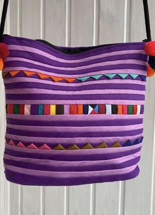 Сумочка в этно стиле этническая фиолетовая гуцульская сумка