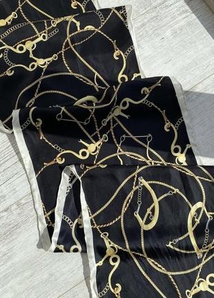 Шовкові шарфи в стилі версаче versace натуральний шовк із ланцюгами ланцюги золоті і срібні ланцюжки3 фото