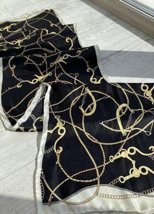 Шовкові шарфи в стилі версаче versace натуральний шовк із ланцюгами ланцюги золоті і срібні ланцюжки4 фото