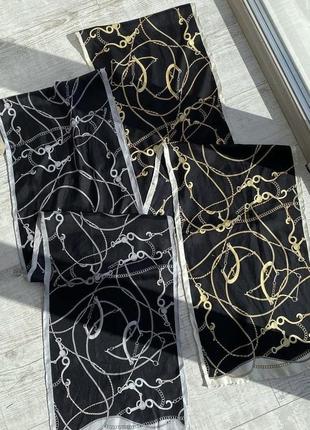 Шелковые шарфы в стиле версаче versace натуральный шелк с цепями цепи золотые и серебряные цепочки