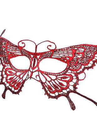 Маскарадная маска для лица бабочка на завязках 23 на 10 см красный