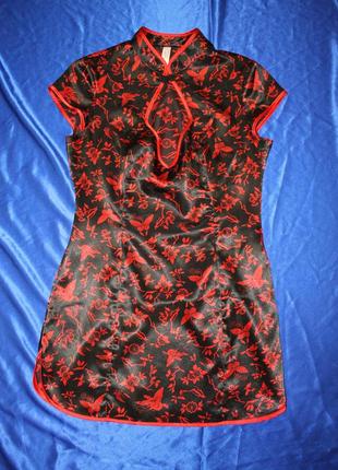 Коротке сексуальне эротическое платье платя міні квітами чорна червона туніка сукня пеньюар нігліже2 фото