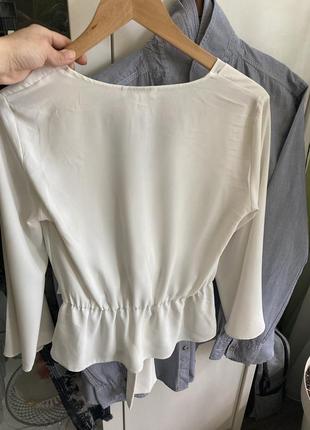 Topshop 10/38рр м идеальная деловая молочная белая блуза рубашка двухслойная на резинке с завязкой2 фото