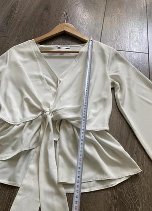 Topshop 10/38рр м идеальная деловая молочная белая блуза рубашка двухслойная на резинке с завязкой4 фото