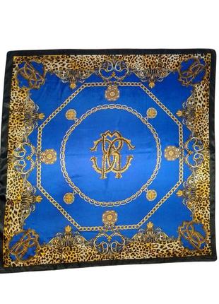 Шелковый платок mosi с леопардовым принтом 90*90 см  кобальтовый4 фото
