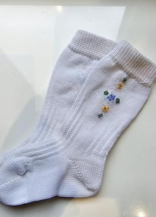 Носки высокие с аишивкой цветы 11 см стопа