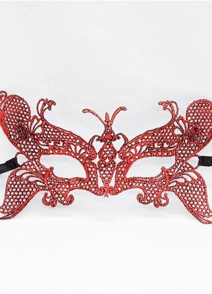 Венецианская маска кружевная праздничная 21 на 11 см красный