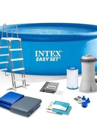 Intex бассейн 457 х 122 см 14140 литров стремянка, тент, подстилка) фильтр+насос/аксессуары