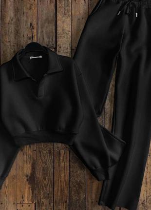 Стильный и комфортный костюм: высокая посадка, свободный крой, современный дизайн черный