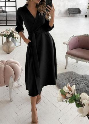 Красивое элегантное платье на запах костюмка черный