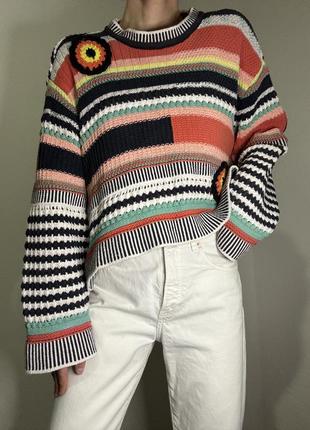 Вʼязаний светр з широкими рукавами джемпер пуловер реглан лонгслів кофта вʼязана оверсай светр бавовна2 фото