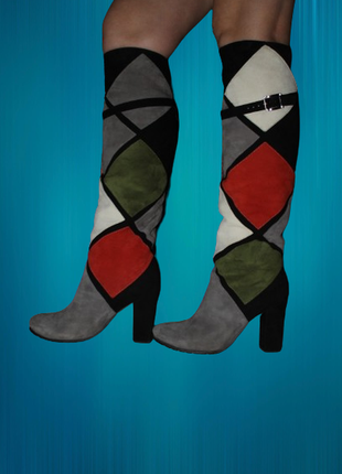 Замшеві високі шкіряні зимові чоботи на байку з натуральної замші шкіри сірі червоні davos gomma 36