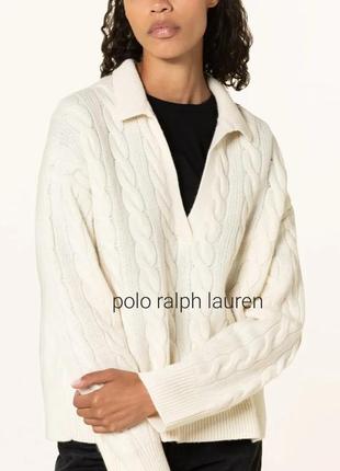 Кашемировый свитер молочно белый в косы polo ralph lauren шерсть/кашемир