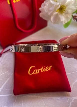 Брендовый браслет в стиле cartier love с камушками в серебре