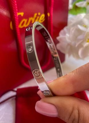 Брендовый браслет в стиле cartier love с камушками в серебре4 фото