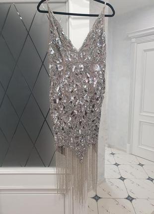 Праздничное платье asos lux line с бахромой из бисера