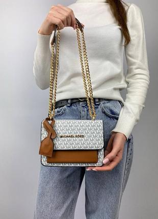 Сумка жіноча в стилі michael kors mini white/brown