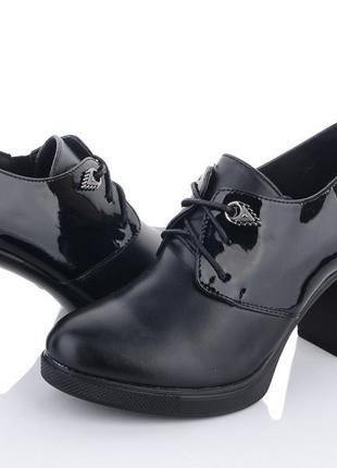 Женские кожаные ботильйоны туфли на каблуке aba 0061 черные