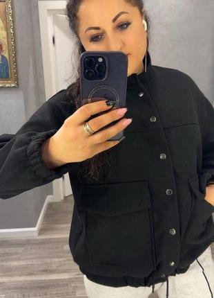 Ультрамодна куртка бомбер комір-стійка накладні кишені чорний