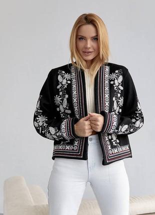 Вышиванка пиджак жакет с вышивкой черный женский белый орнамент