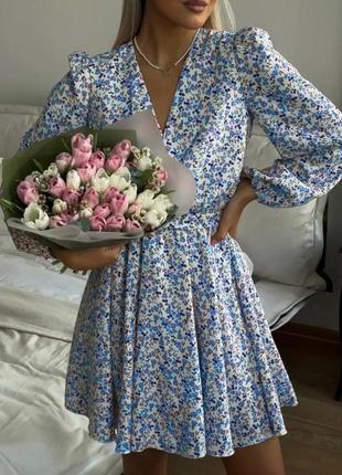 Нежное летнее платье в цветочный принт софт голубой