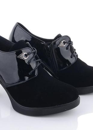 Женские кожаные туфли на каблуке aba 0063 черные