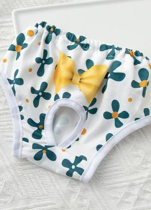 Труси гігієнічні для тічки у собак зелені з бантиком s