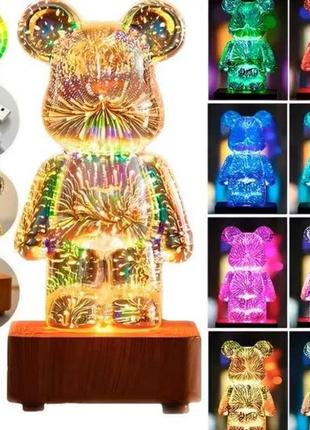 Світлодіодний ведмідь 3d феєрверк нічник різнобарвний bearbrick