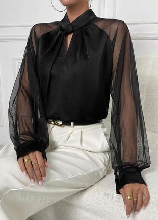 Великолепная блуза шелк армани+сетка черный