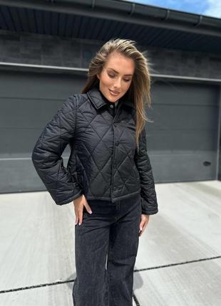 Укорочена куртка на ґудзиках відкладний комір плащівка + синтепон чорний