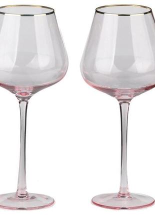 Набор бокалов для вина изысканный дизайн 2 шт. 650 мл розовые1 фото