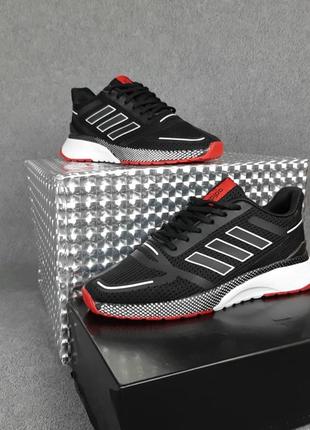 Adidas nova run черные с красным кроссовки мужские адидас весенние летние демисезонные демисезон низкие текстильные сетка легкое качество