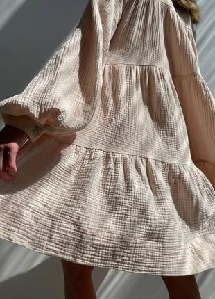 Витончена сукня прованс міні муслін з довгими рукавами плаття вільного крою6 фото