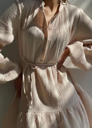 Витончена сукня прованс міні муслін з довгими рукавами плаття вільного крою9 фото