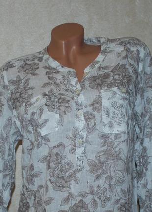 Блуза принтована бренду
 marks &amp; spencer / 55% лен 45%хлопок/регулируемый рукав, удлиненная/4 фото