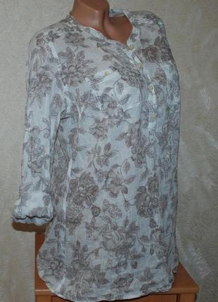 Блуза принтована бренду
 marks &amp; spencer / 55% лен 45%хлопок/регулируемый рукав, удлиненная/5 фото