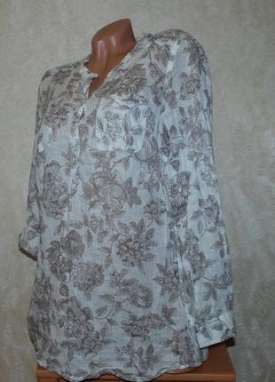 Блуза принтована бренду
 marks &amp; spencer / 55% лен 45%хлопок/регулируемый рукав, удлиненная/2 фото