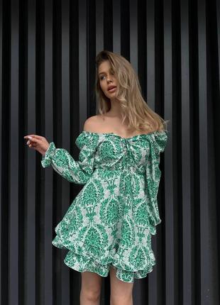 Нереально красиве принтоване плаття на гумці зелене
