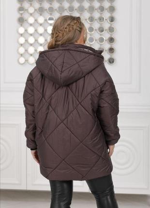 Женская куртка силикон карманы капюшон плащевка коричневый3 фото