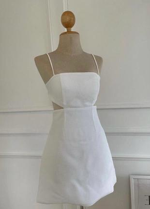 Идеальное базовое летнее платье плотный качественный лен + подкладка белый