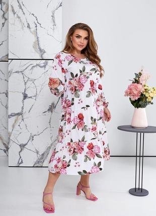Свободное легкое весеннее платье белый с розовыми цветками