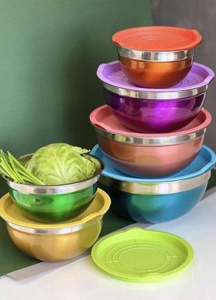 Набір ярких салатниць salad bowl 6 шт. із кришками