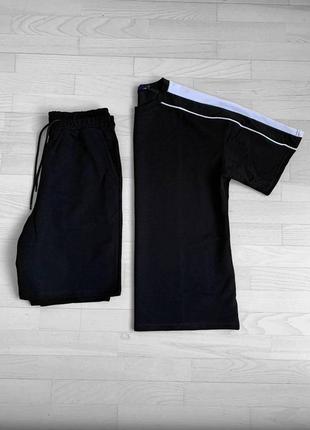 Мужской качественный летний оверсайз комплект футболка+шорты чёрный2 фото