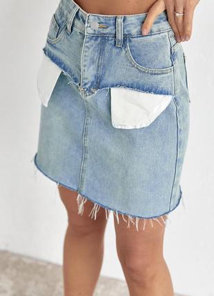 Джинсовая юбка мини с карманами наружу - джинс цвет, l (есть размеры)5 фото