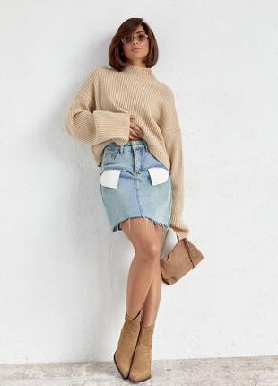 Джинсовая юбка мини с карманами наружу - джинс цвет, l (есть размеры)8 фото