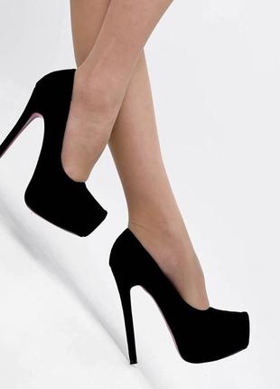 Жіночі велюрові туфлі на високих підборах star 0066 чорні