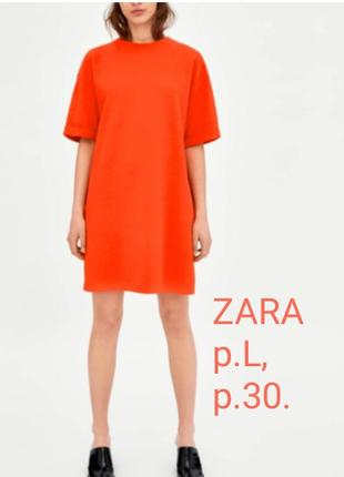 Яскрава сукня туніка помаранчево-червоного кольору р. s-xxl, оверсайз , пог 58 см***