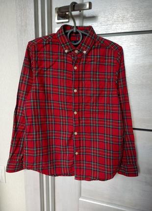 Нарядная хлопковая теплая байковая рубашка с длинным рукавом красная в клетку next некст 8 лет 1281 фото